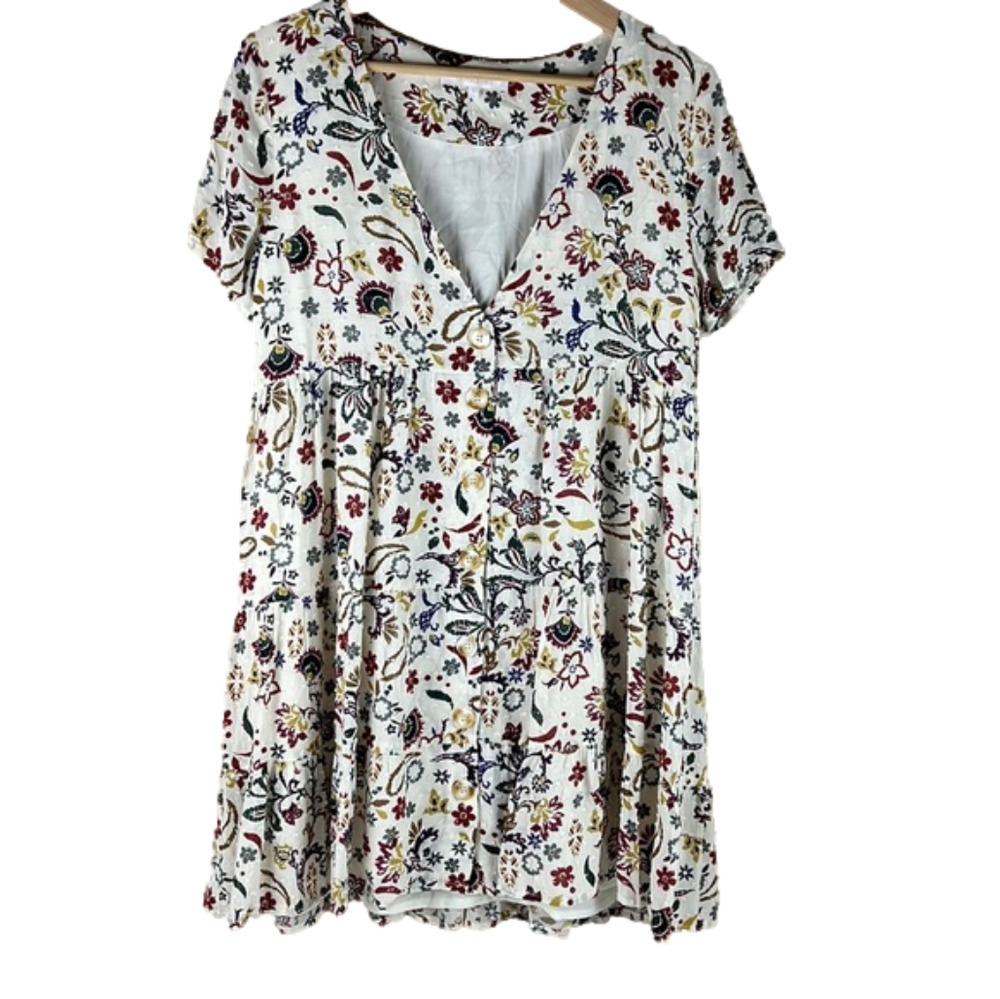 Olivaceous Short Sleeved V Neck Baby Doll Dress